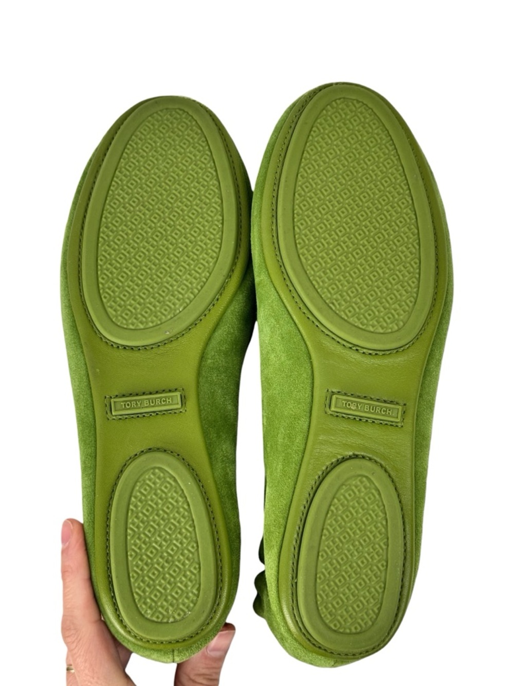 Tory Burch Minnie Travel Ballet Flats Green Suede Tonal Logo Size 7 Leather logo - Picture 7 of 15